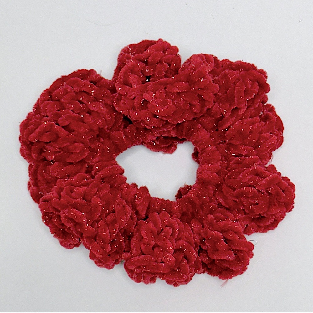 Red Tinsel Handmade Oversized Crochet Scrunchie NEW